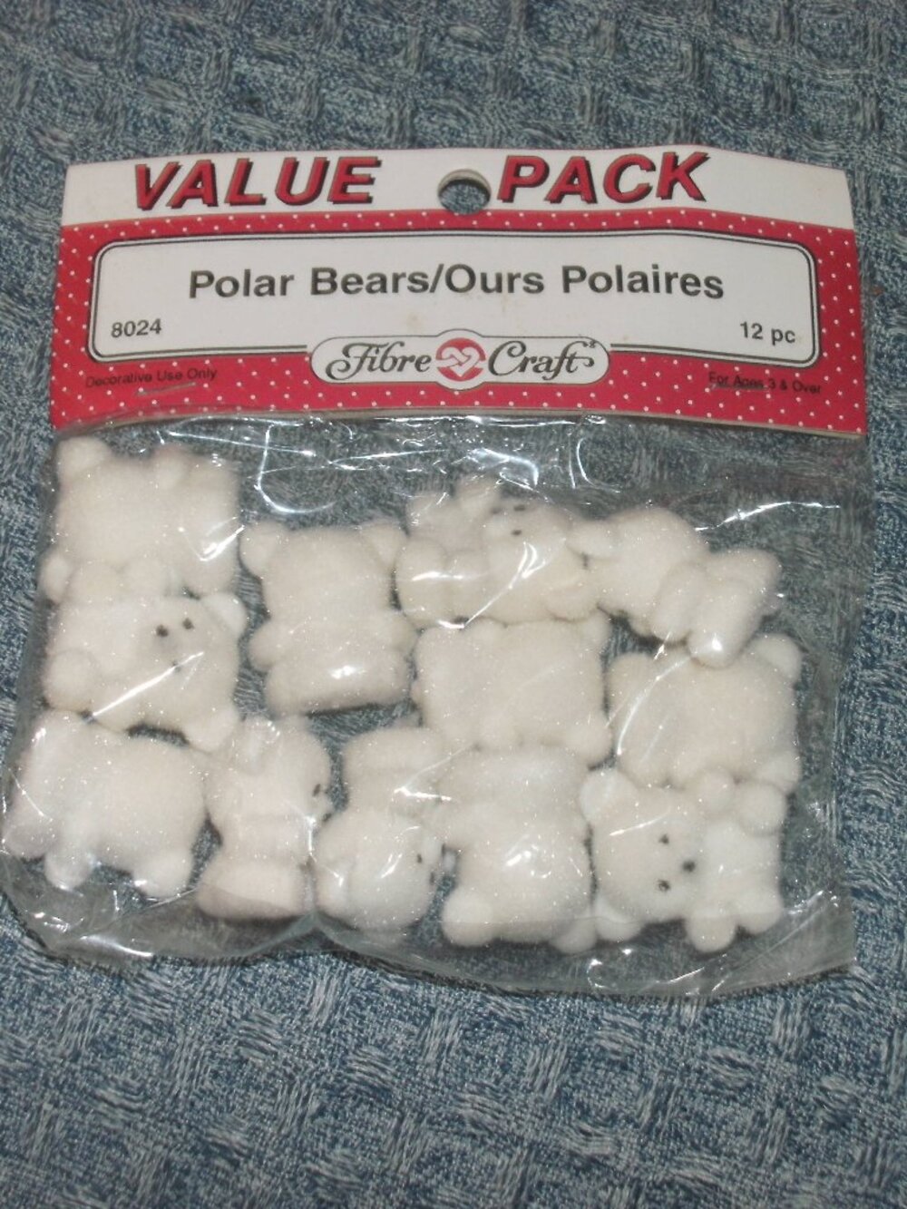 Vintage NWT SET of 12 Fibre Craft Miniature Fuzzy White Polar Teddy Bears 1"